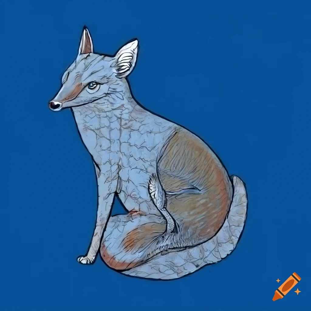 medieval drawing of a fox on a blue background