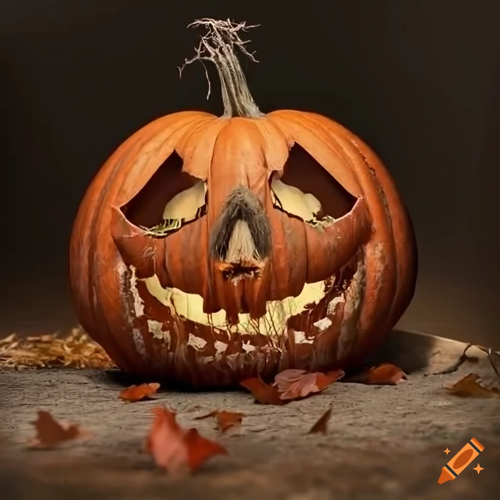 photorealistic product photo of a creepy scarecrow pumpkin with burlap