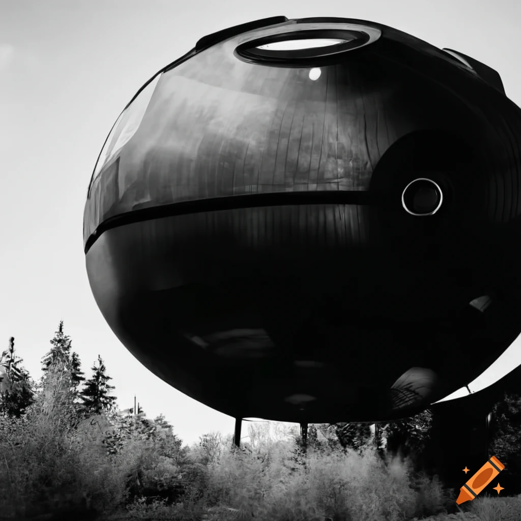 black and white retro futuristic spaceship home design