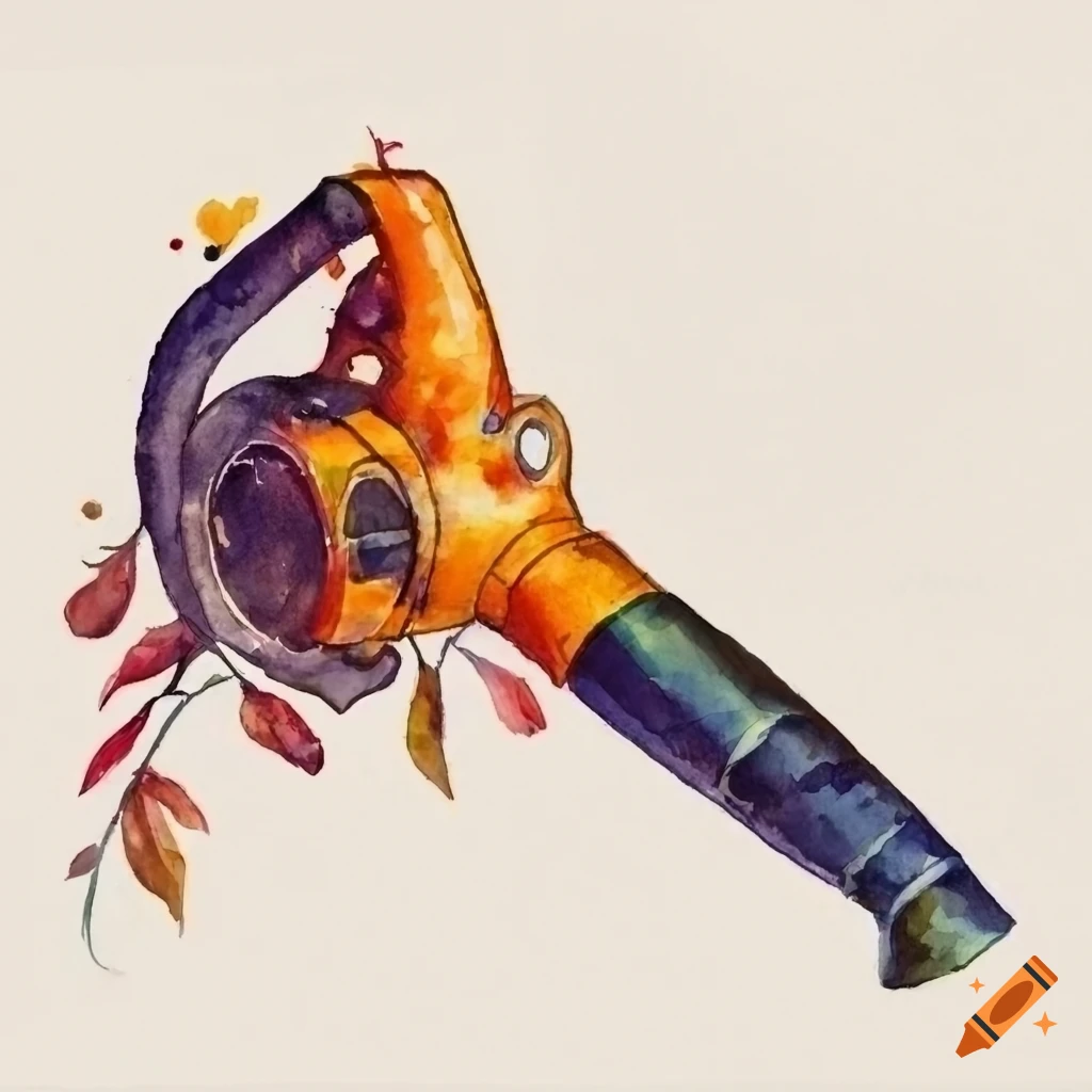 Watercolor drawing of a leaf blower on Craiyon