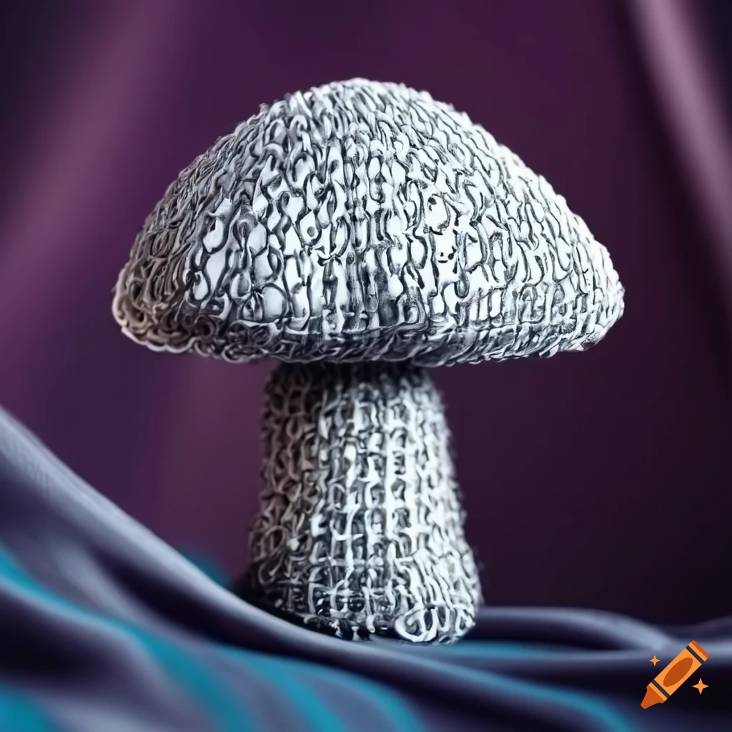 silvery chain mail mushroom on vibrant silk