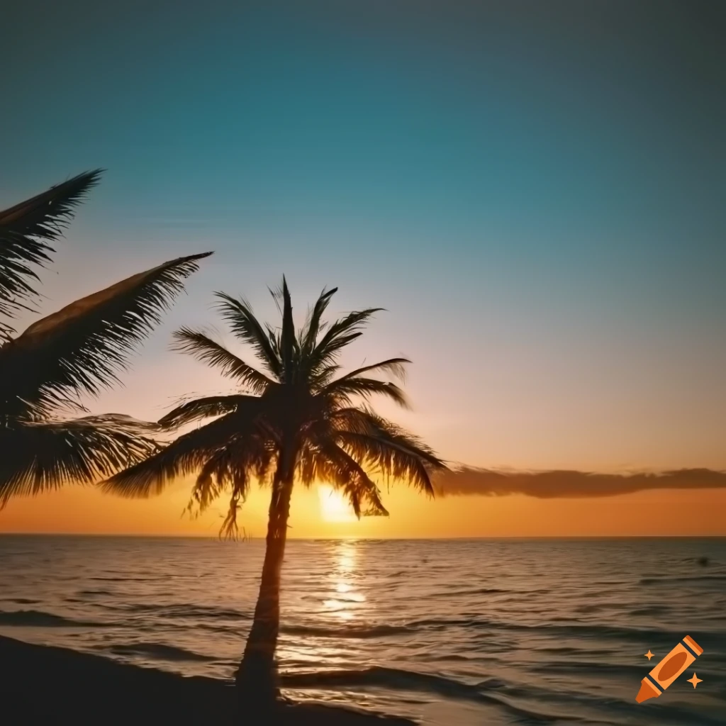 photorealistic sunset over a tropical island