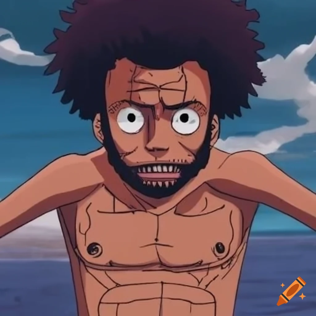 Illustration of childish gambino as a fish man from one piece on Craiyon