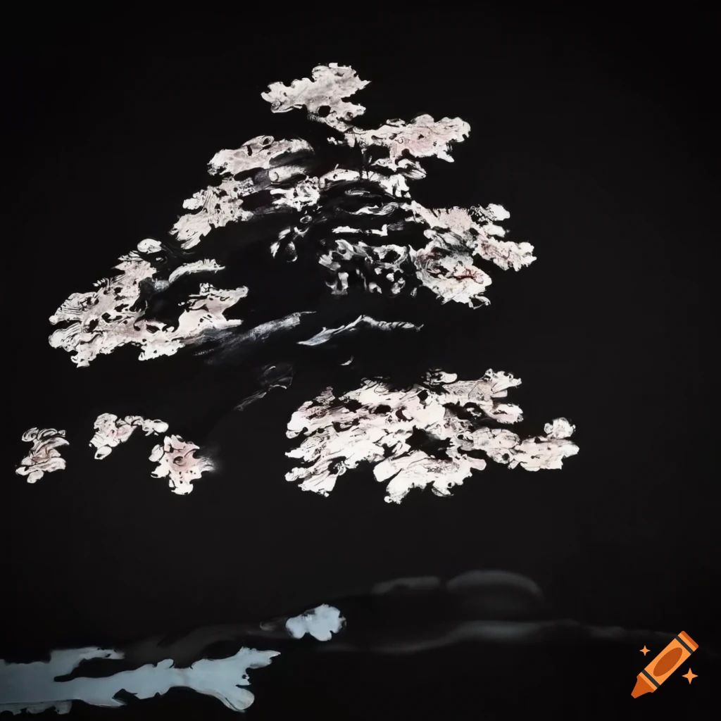 Chinese ink painting of a ruowen tree