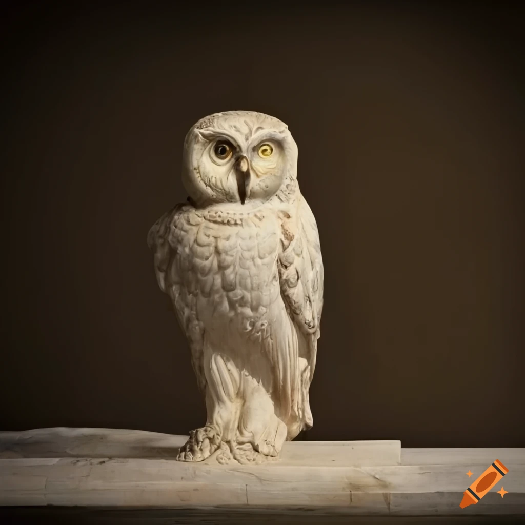 marble sculpture of an owl in a gallery