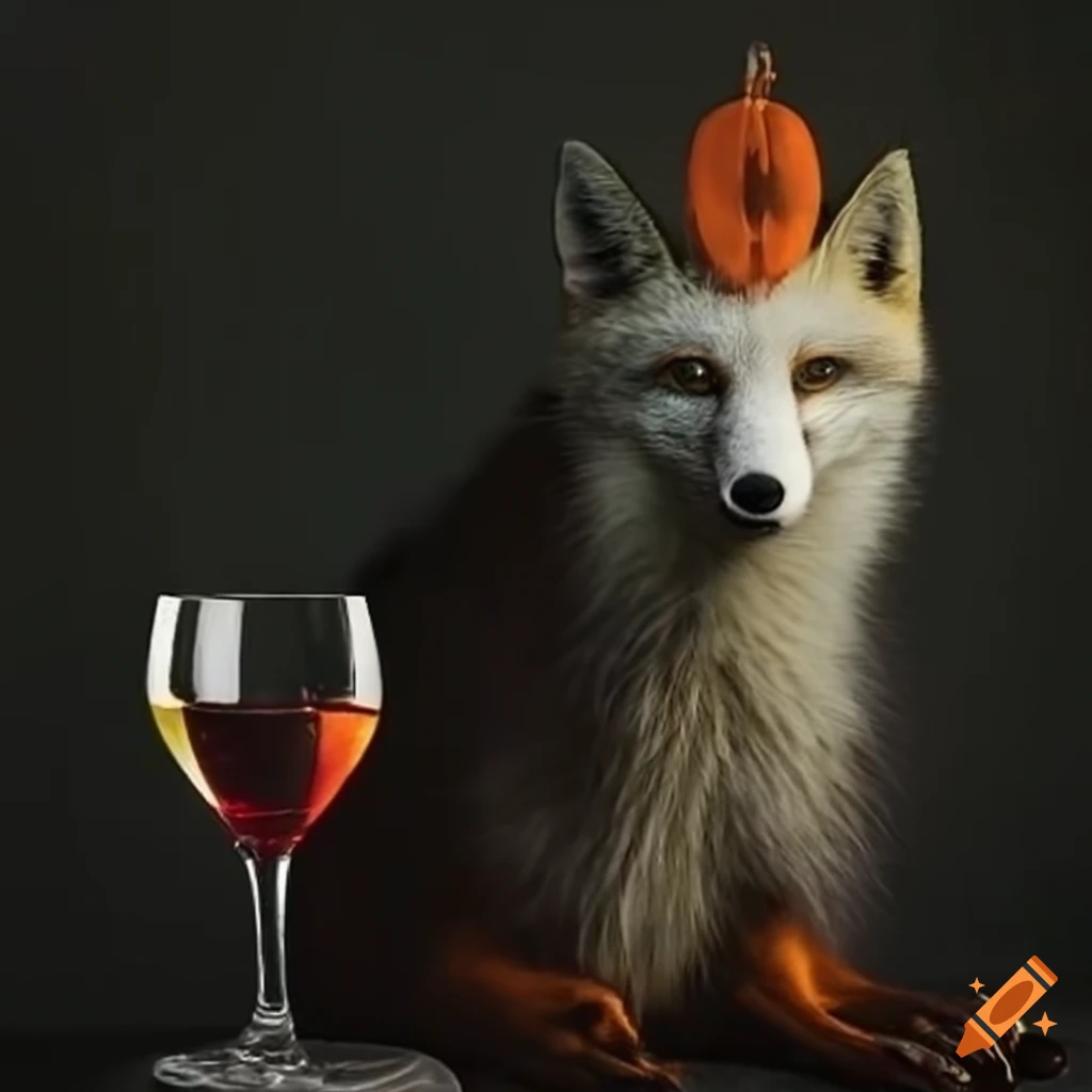 polar fox enjoying a glass of wine