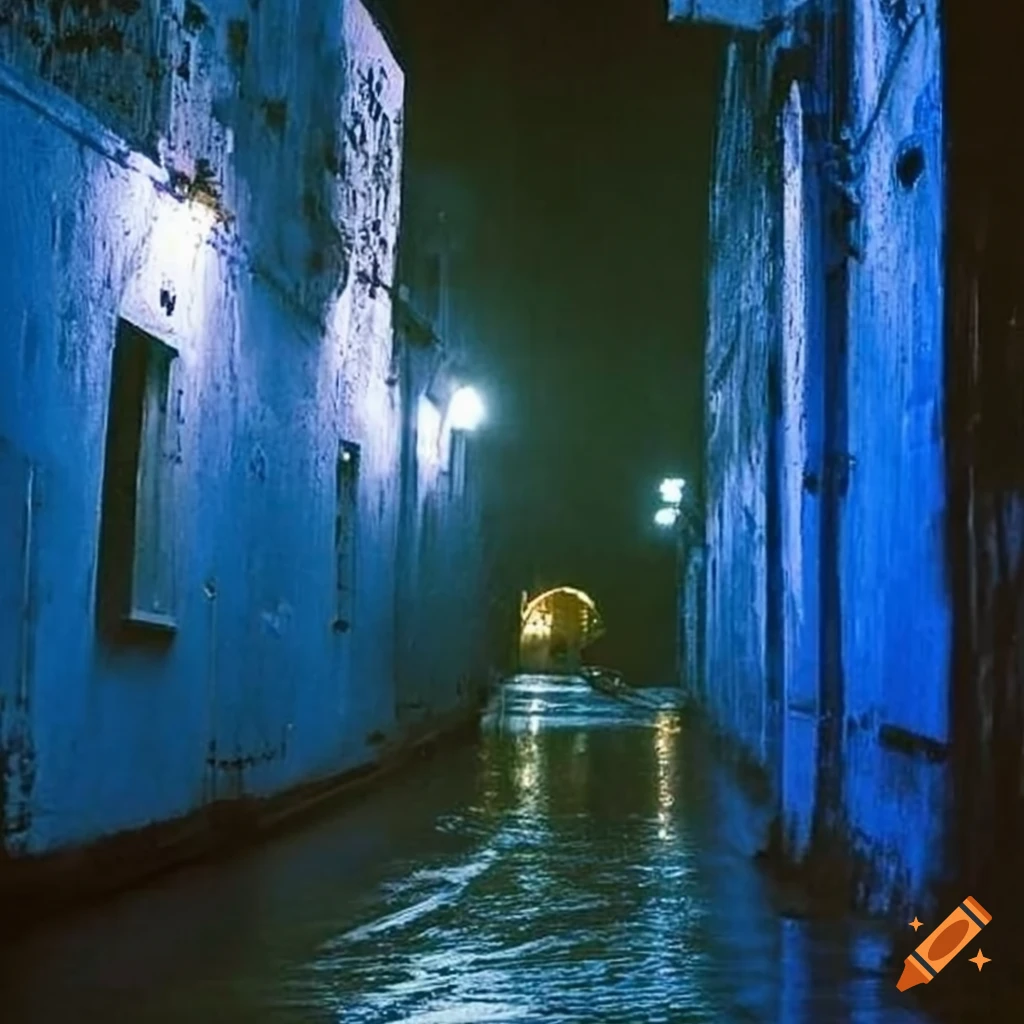 1960s neo-noir photograph of a rainy alley in Port Said, Egypt on Craiyon