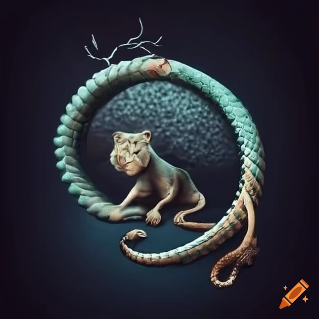 Symbolism of the ubermensch philosophy with ouroboros snake, camel