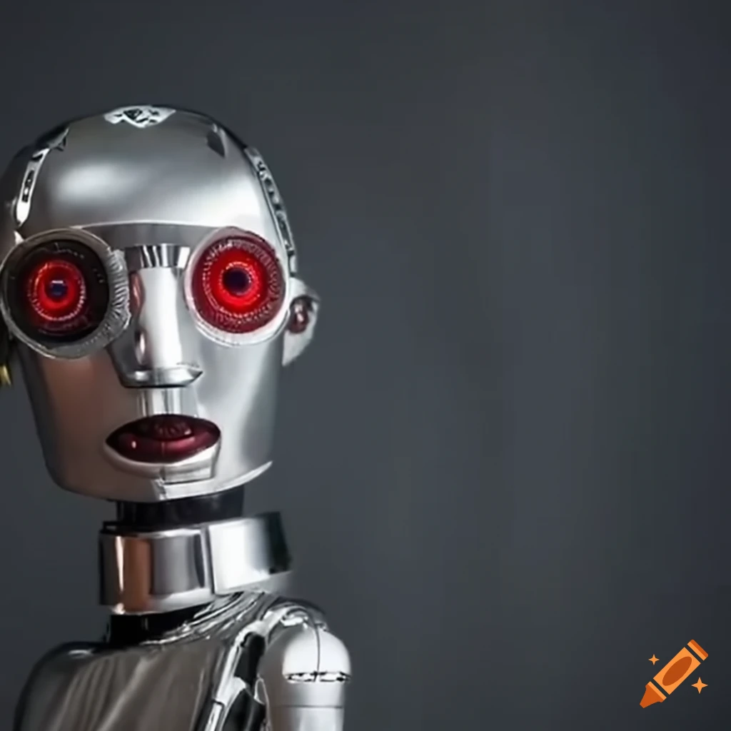 Silver Robot With Red Eyes Floating In Space On Craiyon