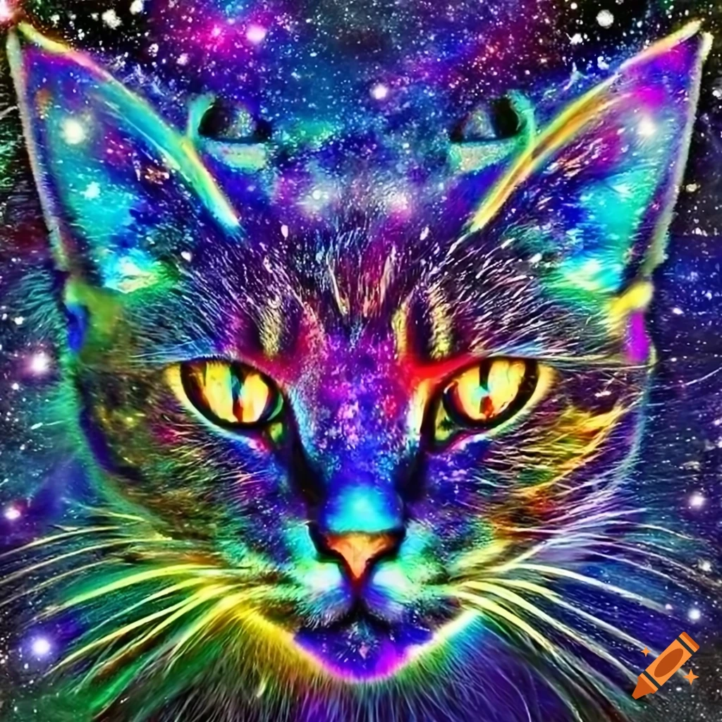 Ultra high definition wallpaper of a cat with multiple eyes in a galaxy  background on Craiyon