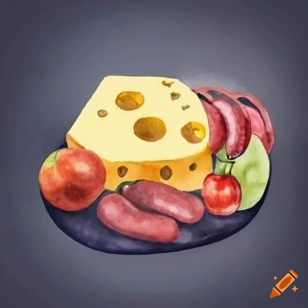 watercolor-of-fresh-fruits-vegetables-cheese-and-sausages-on-craiyon