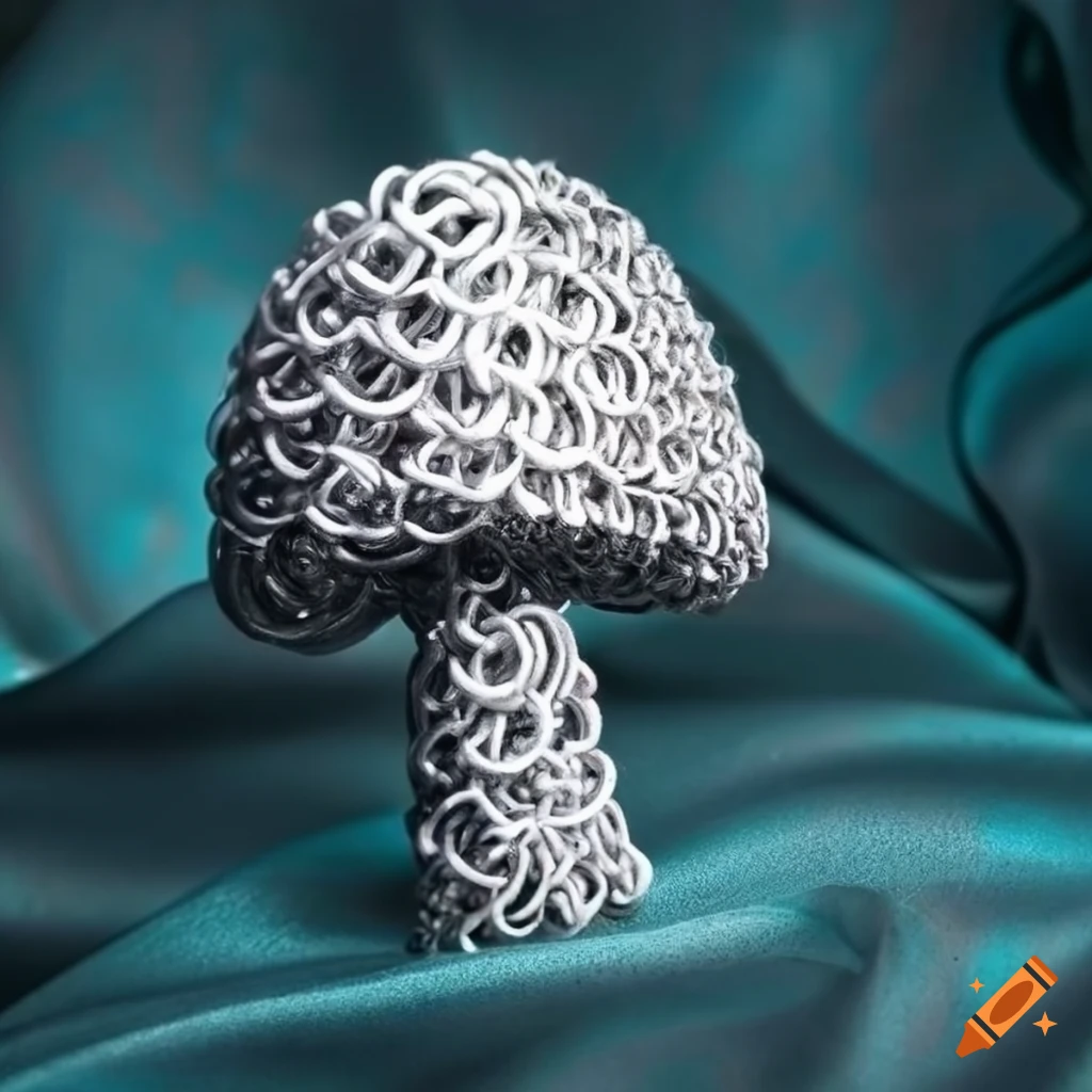 chain mail mushroom on silk fabric