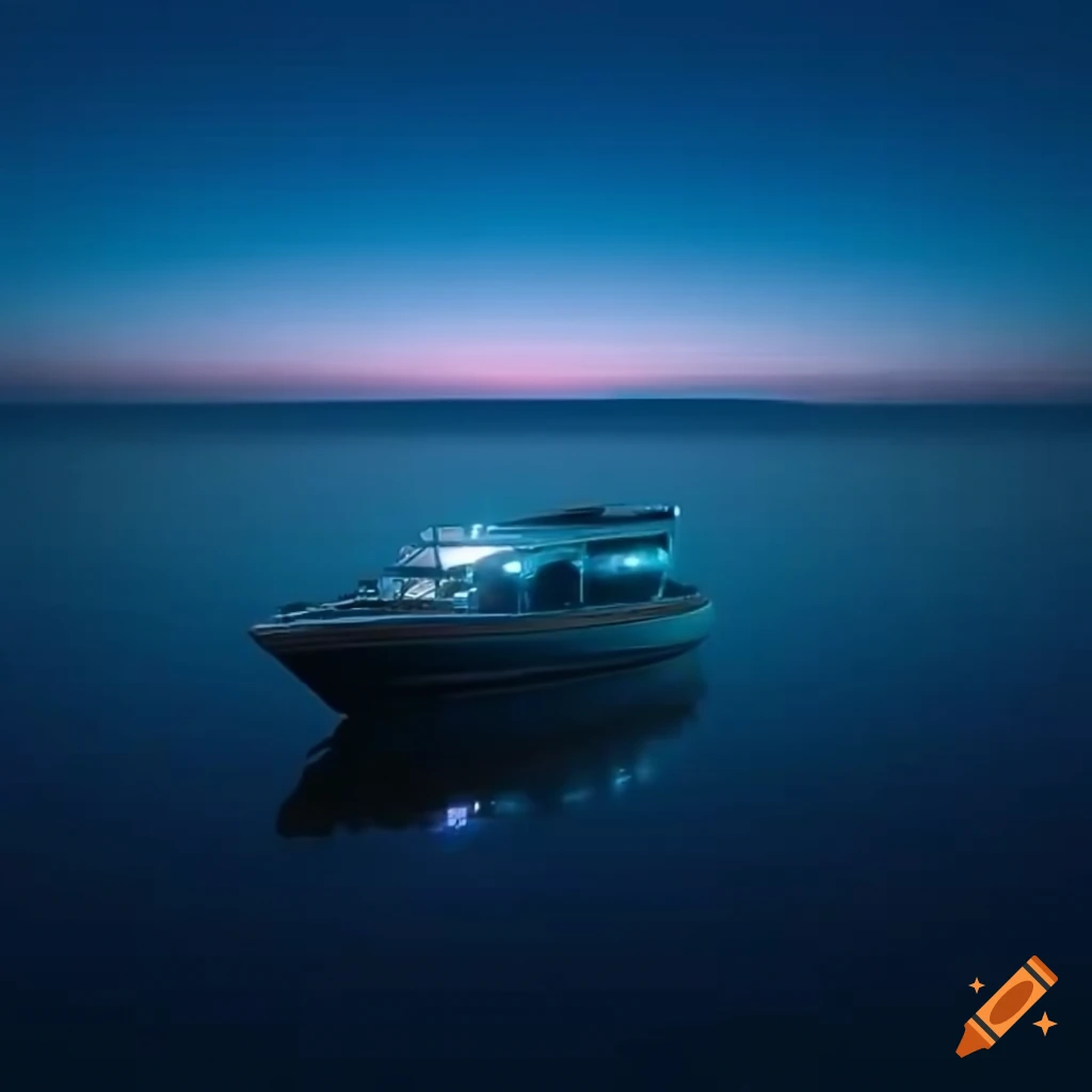 trading candlestick above a calm sea with a cruiser boat