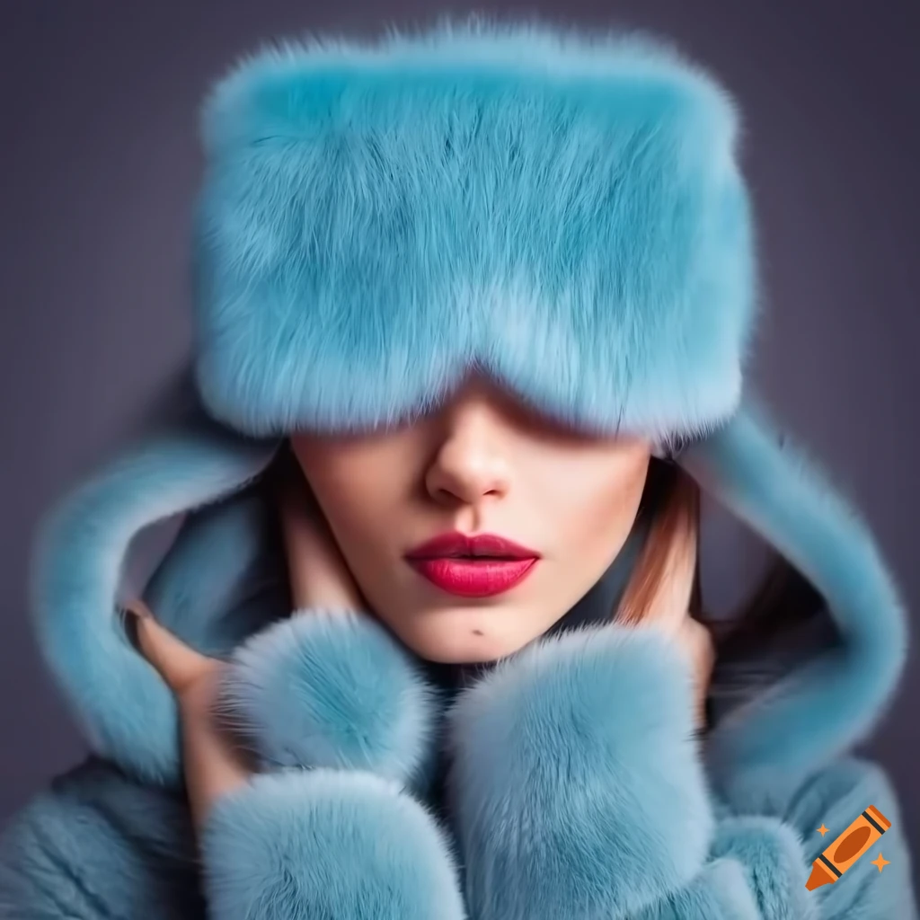 Woman with turtleneck fur sweater and sleep mask on Craiyon