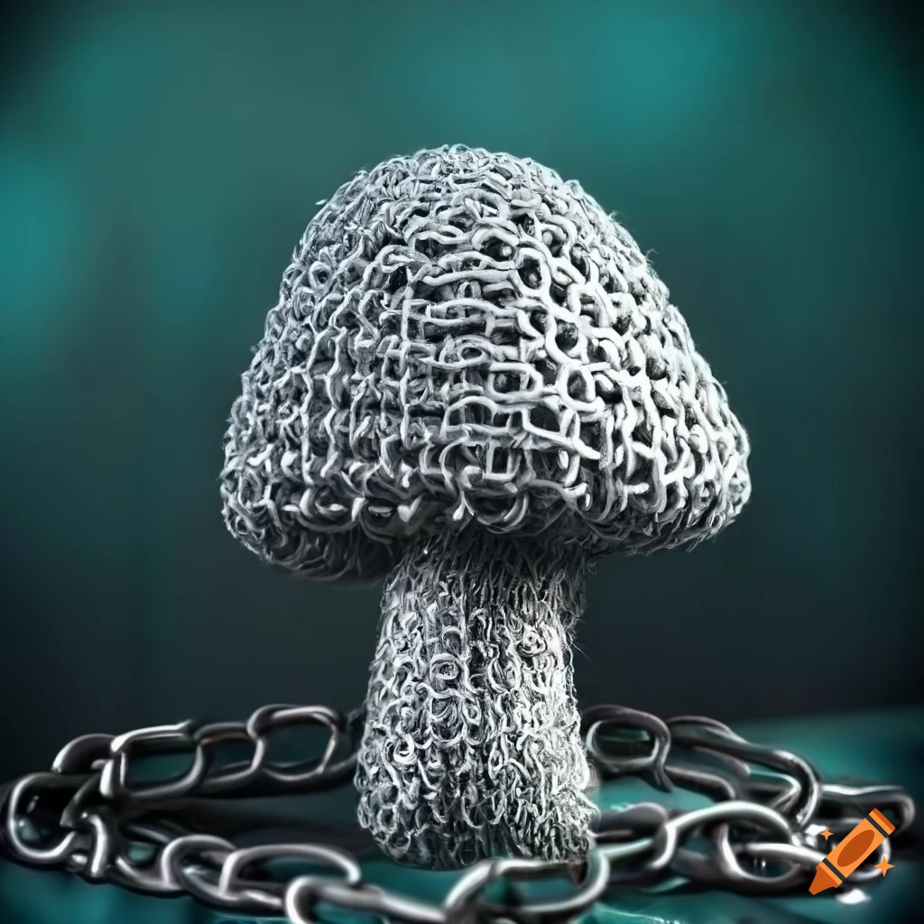 chain mail mushroom on silk fabric