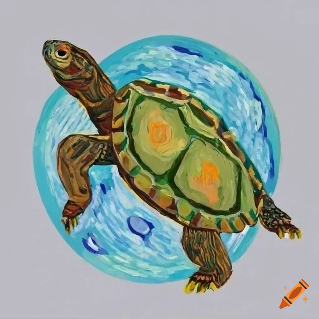 van Gogh style painting of a Virginia wood turtle