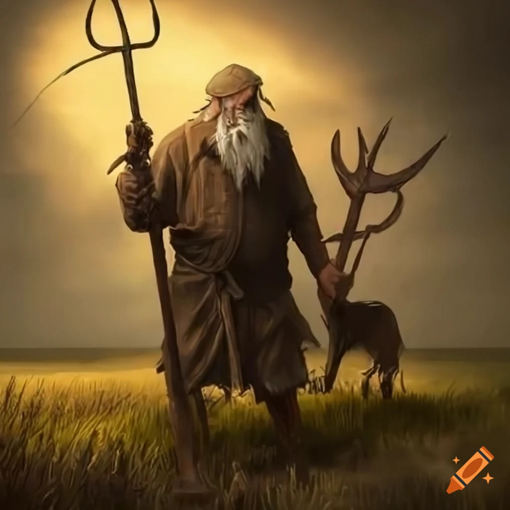 image of a fantasy farmer with a pitchfork