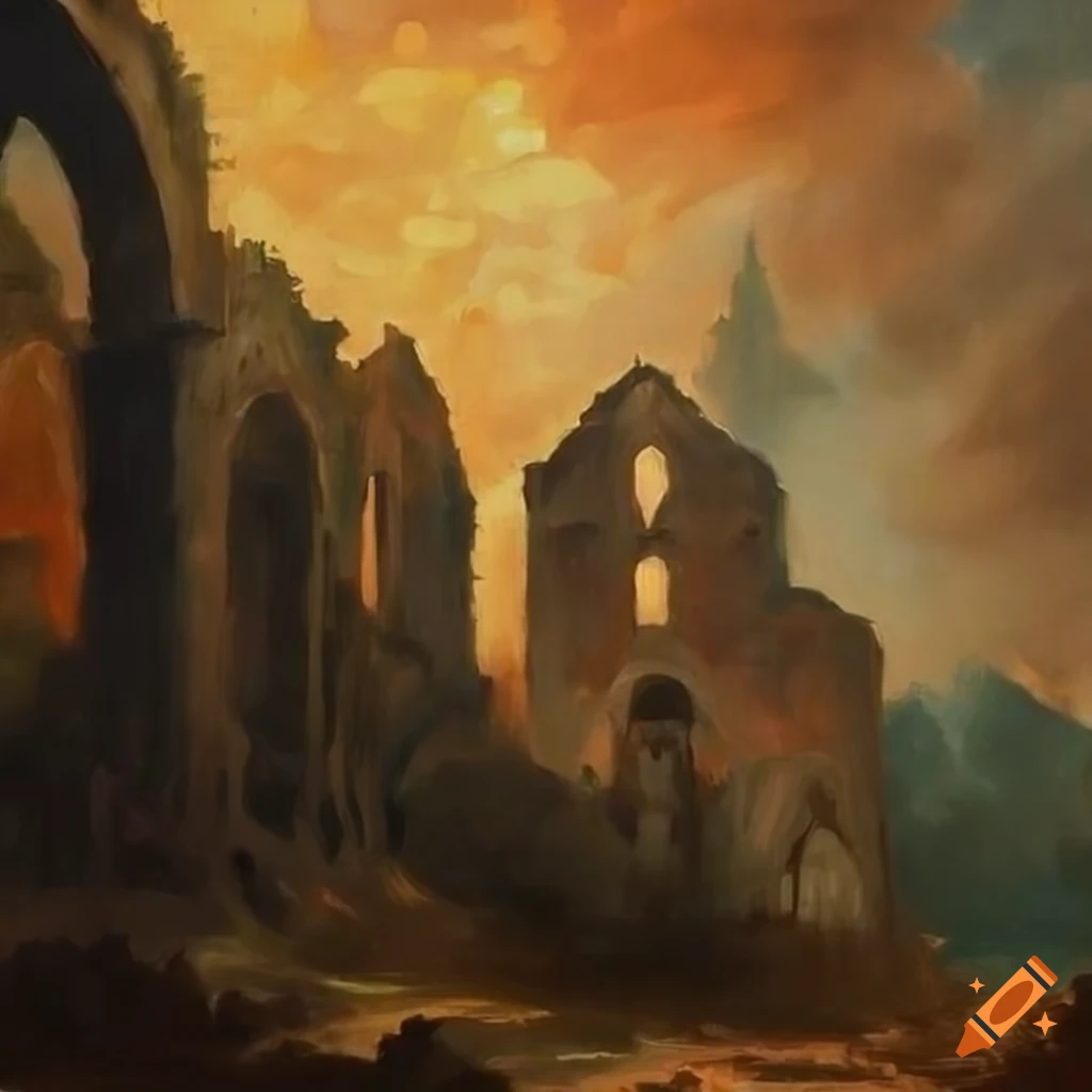 painting of a ruined monastery