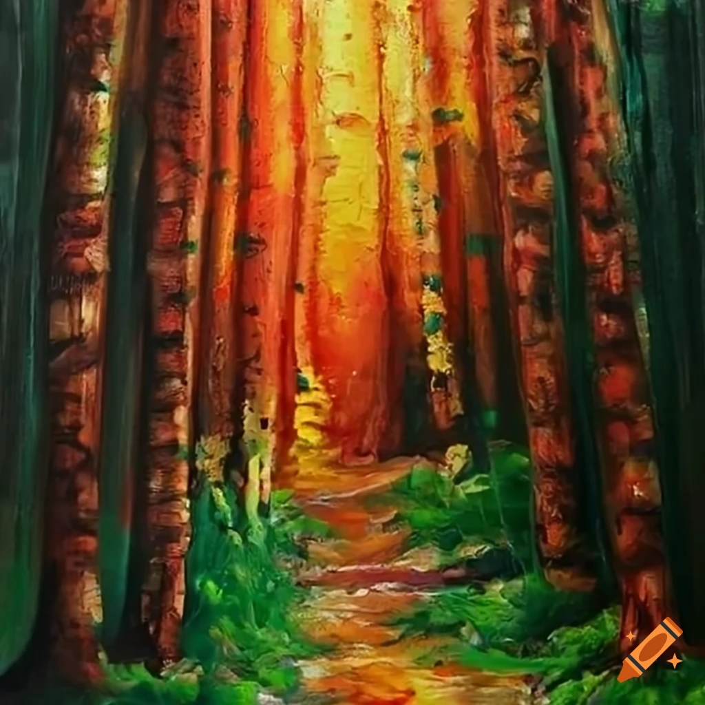 colorful crayon drawing of a woodland