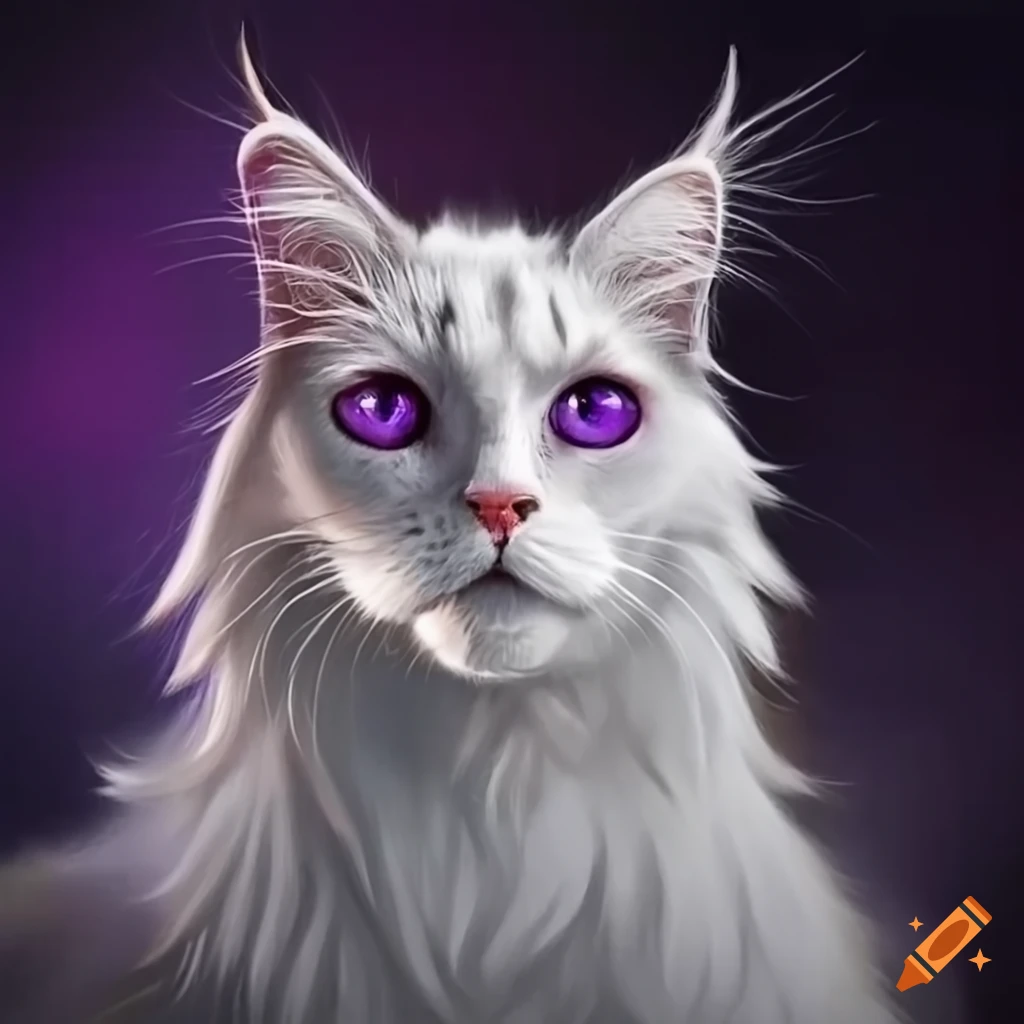 Flame point maine coon cat with 3 purple eyes on Craiyon