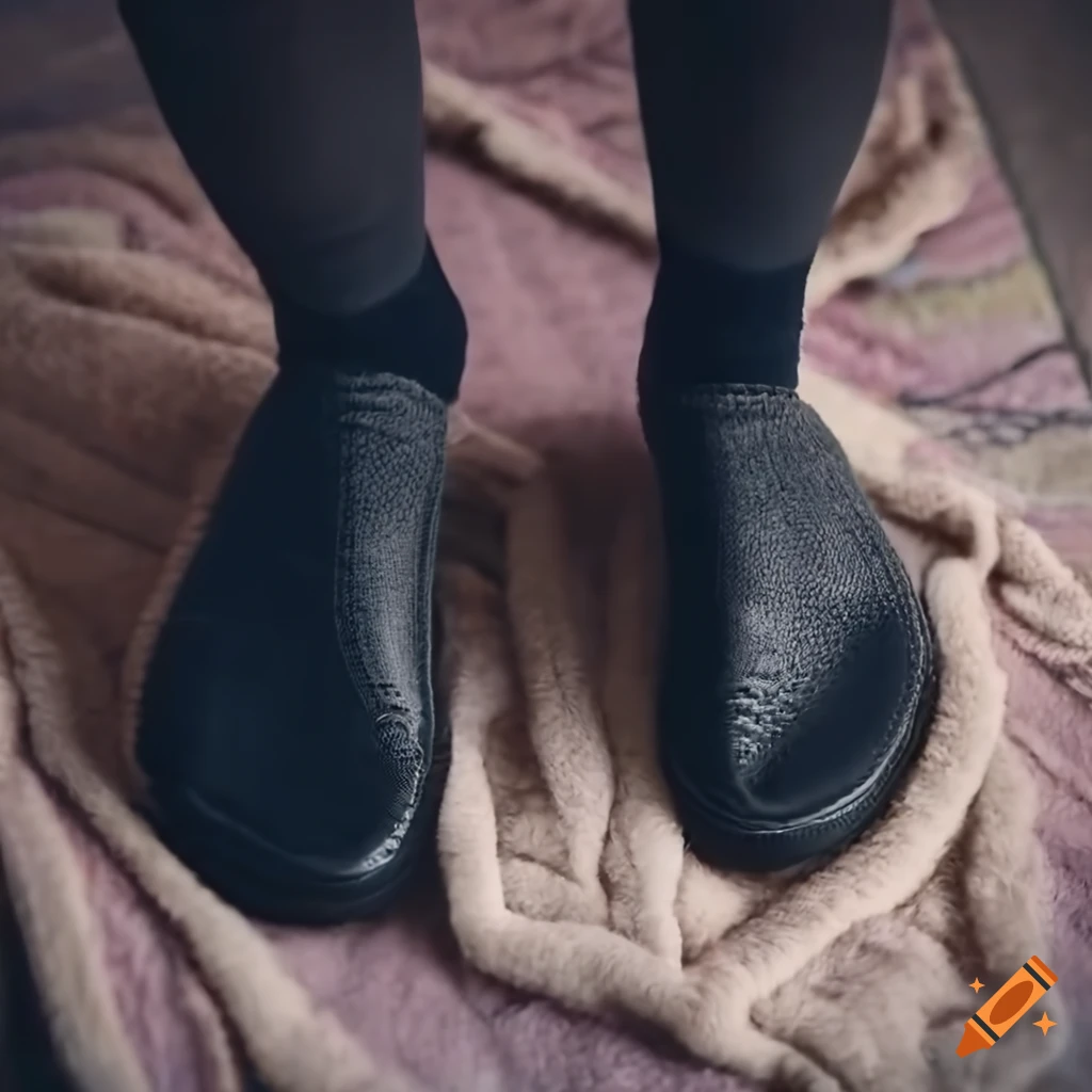 close-up of black Birkenstock Boston shoes on a cozy blanket