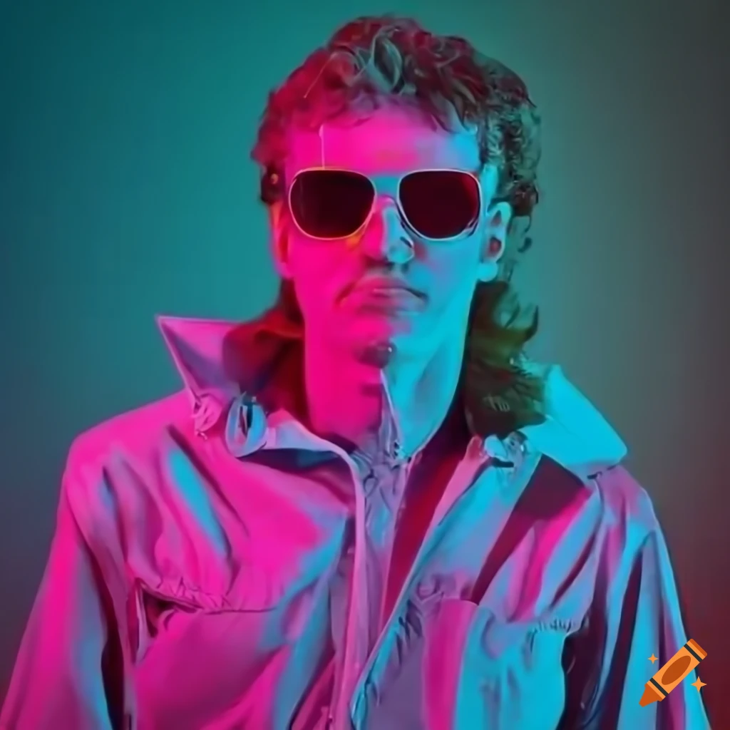 Young man in retro 80s fashion and sunglasses