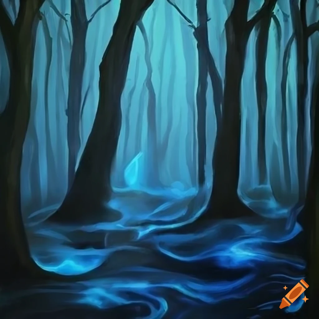 Painting of a glowing forest at night on Craiyon