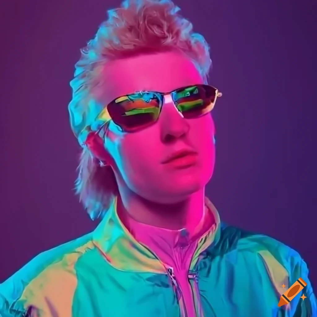 Young Man In 80s Style Outfit And Neon Sunglasses On Craiyon