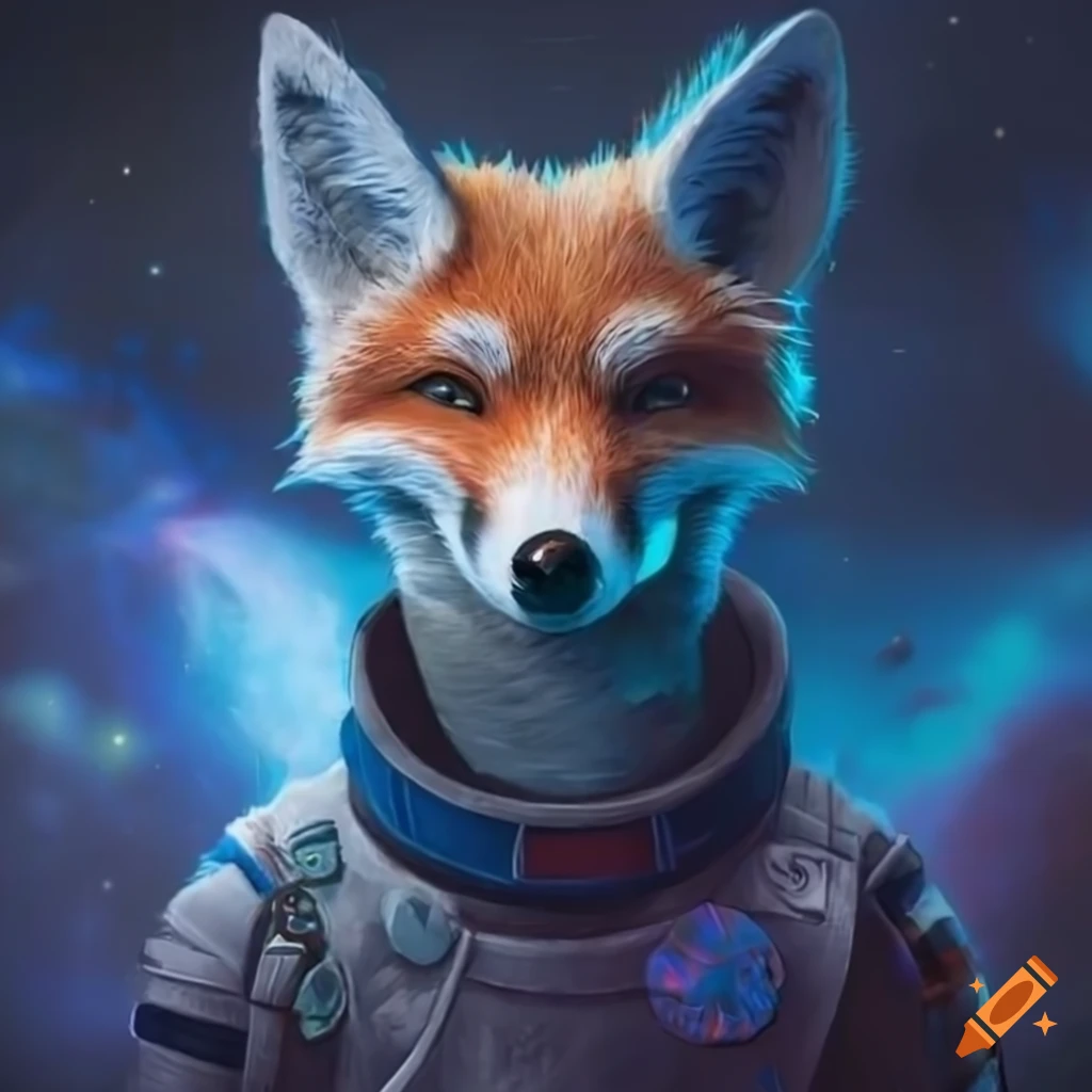image of a cute fox in space