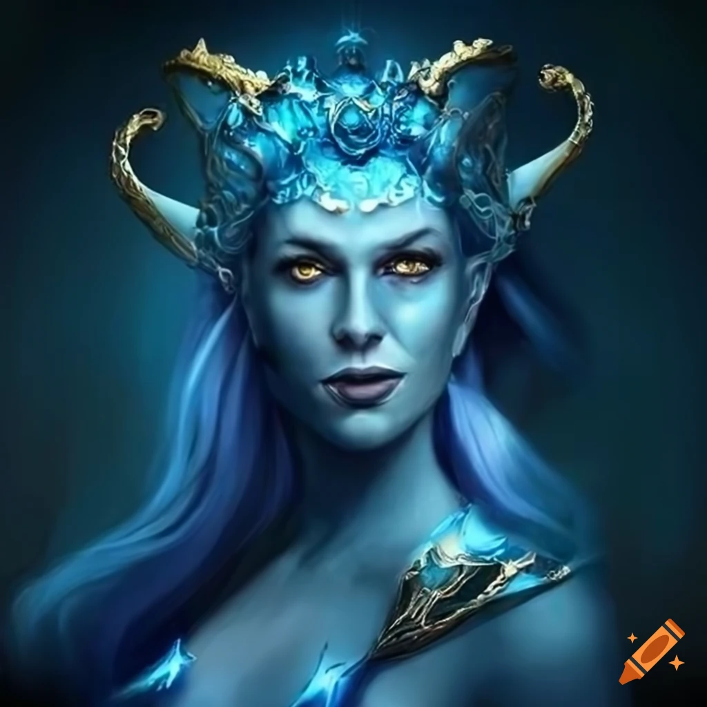 Portrait of a beautiful female fantasy character with blue skin on Craiyon