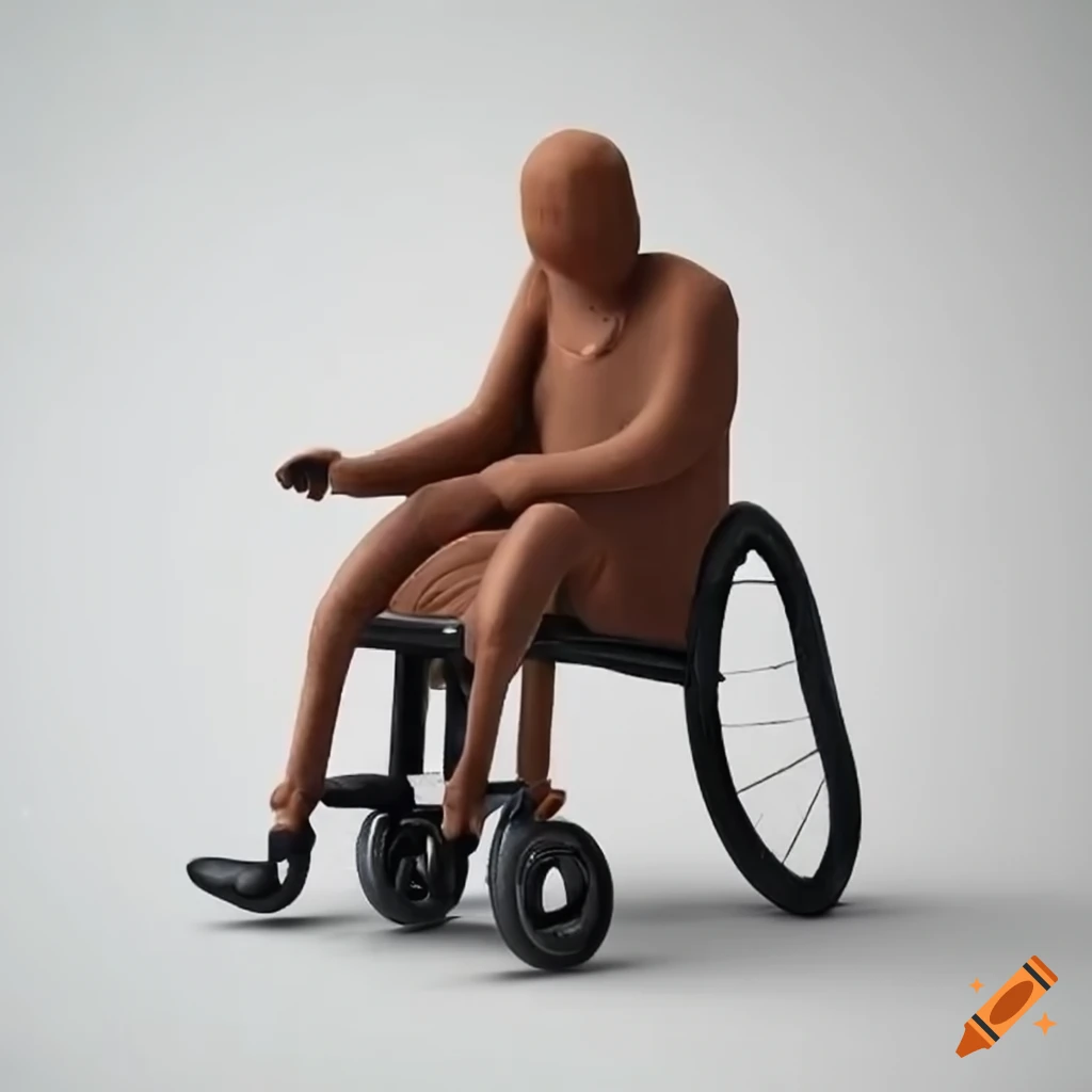 Sculpture of a wheelchairbound man made out of clay
