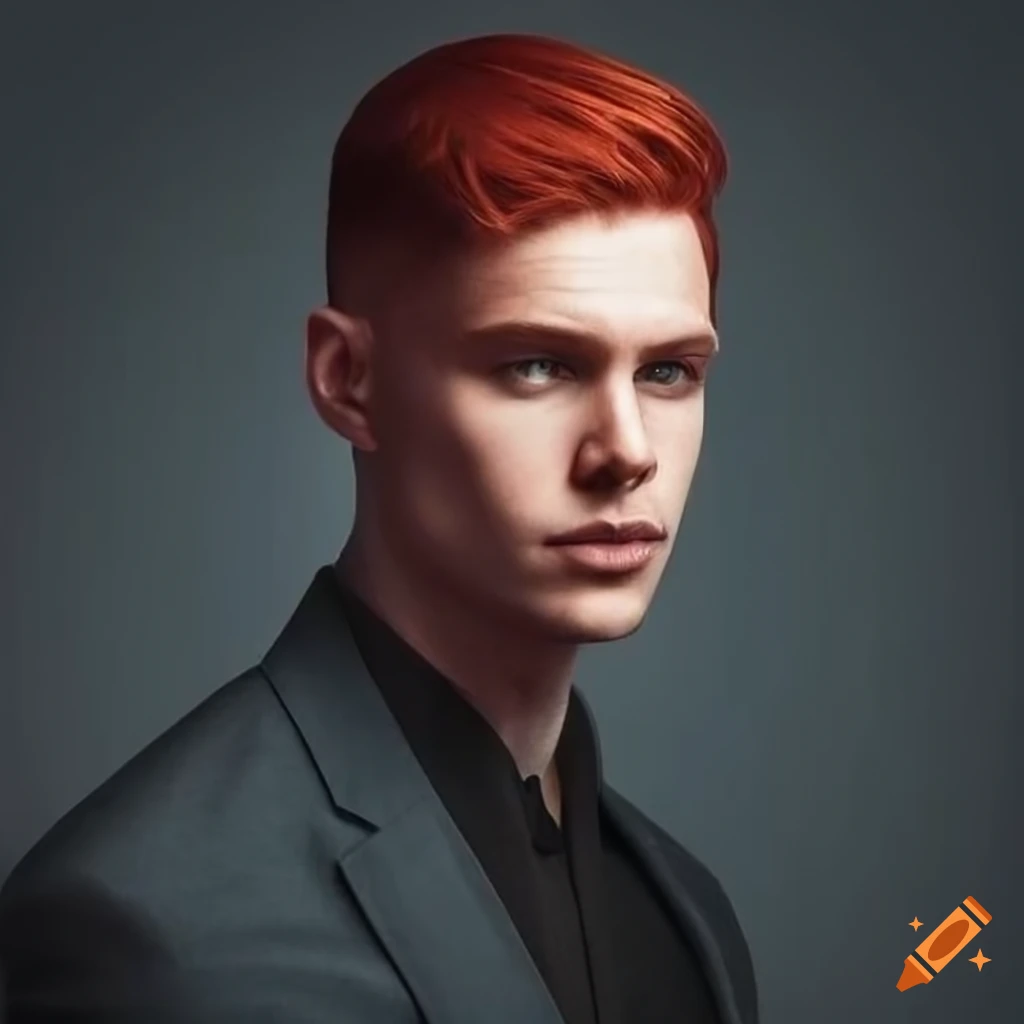portrait of a stylish man with dark red hair and short beard