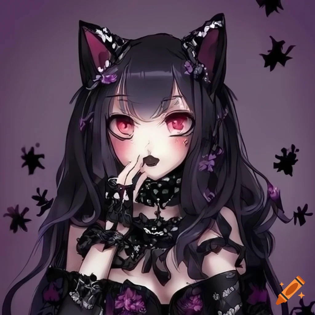 Cute gothic anime cat girl
