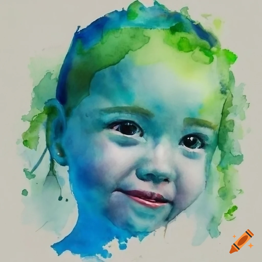 Blue and green watercolor portrait