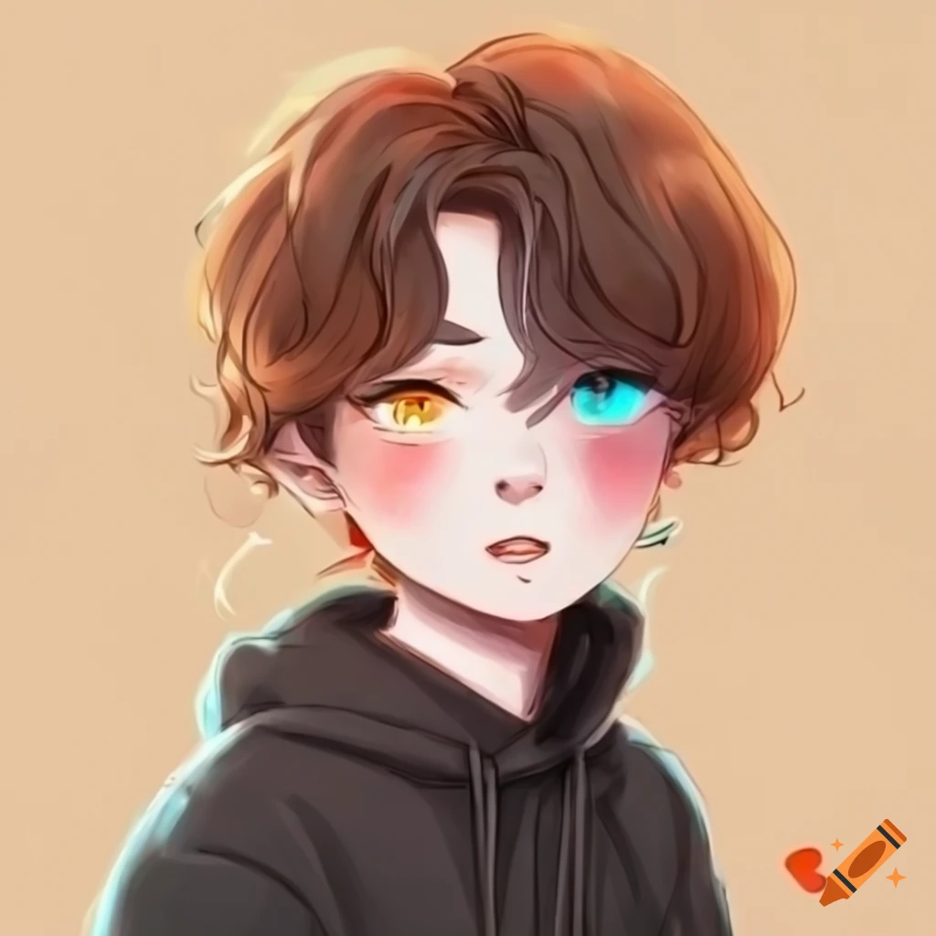 digital art portrait of a boy with mismatched colored eyes and unique style