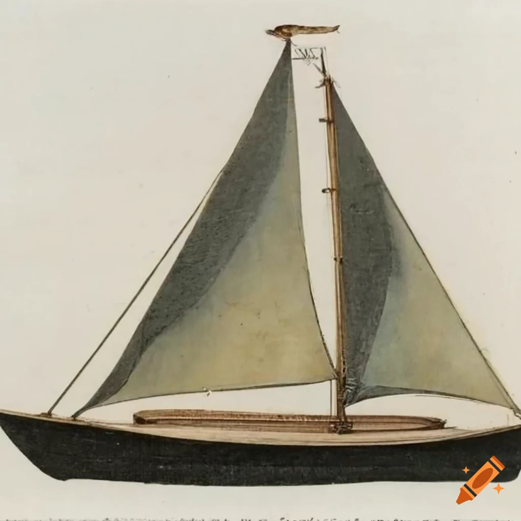 18th century chromolithograph of a sailboat on white background