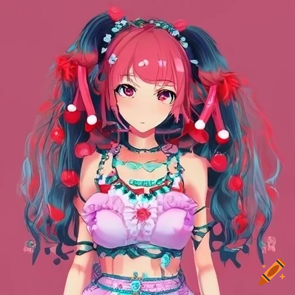 anime girl with cherry-themed hairpiece