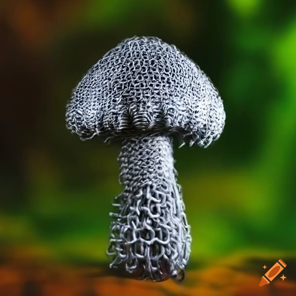 chain mail mushroom on silk fabric