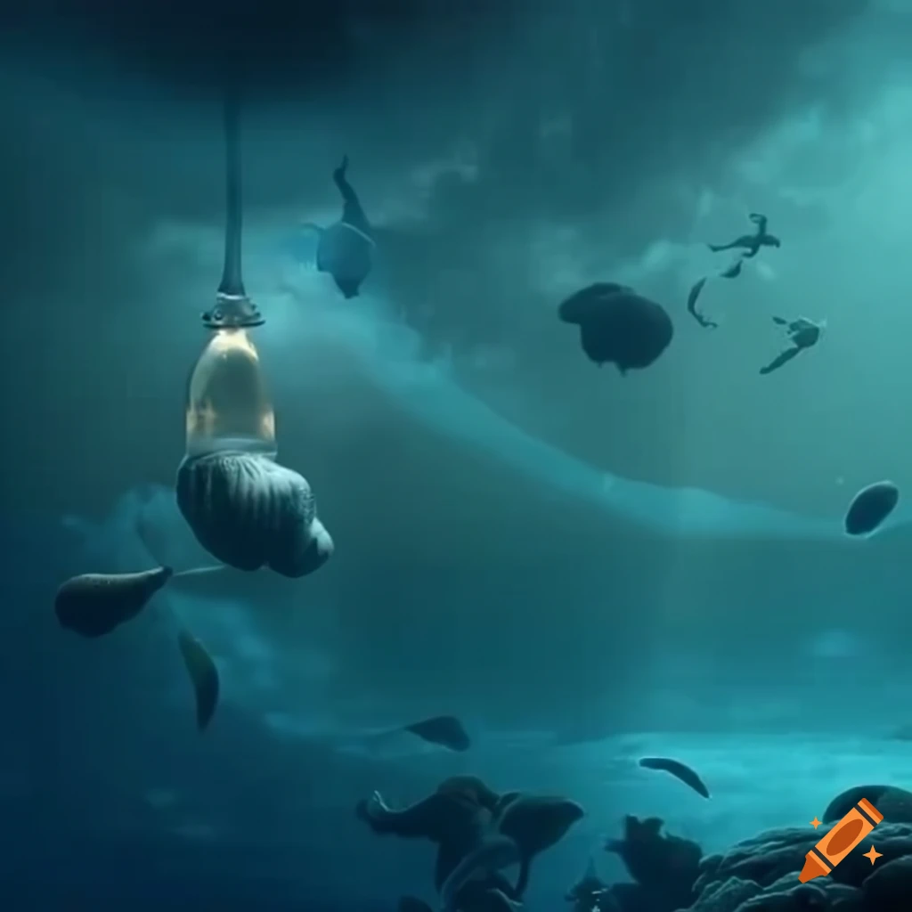 Cinematic rendering of an elixir bottle in the ocean on Craiyon