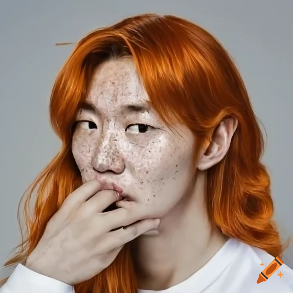 portrait of a Korean man with long orange hair