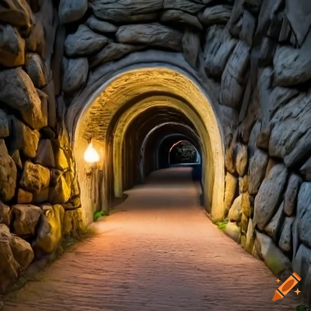 lantern illuminating a stone tunnel