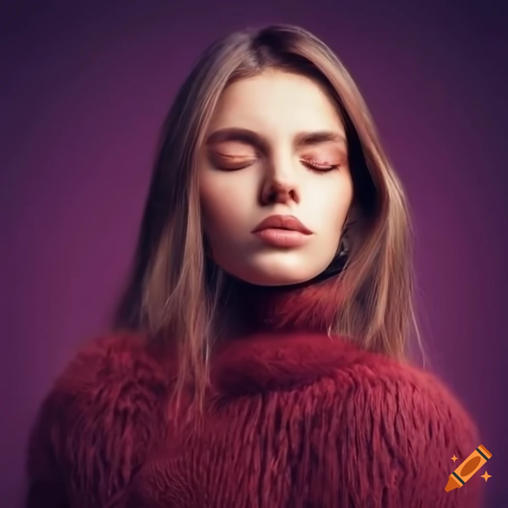 Portrait of a woman with closed eyes wearing a fur sweater