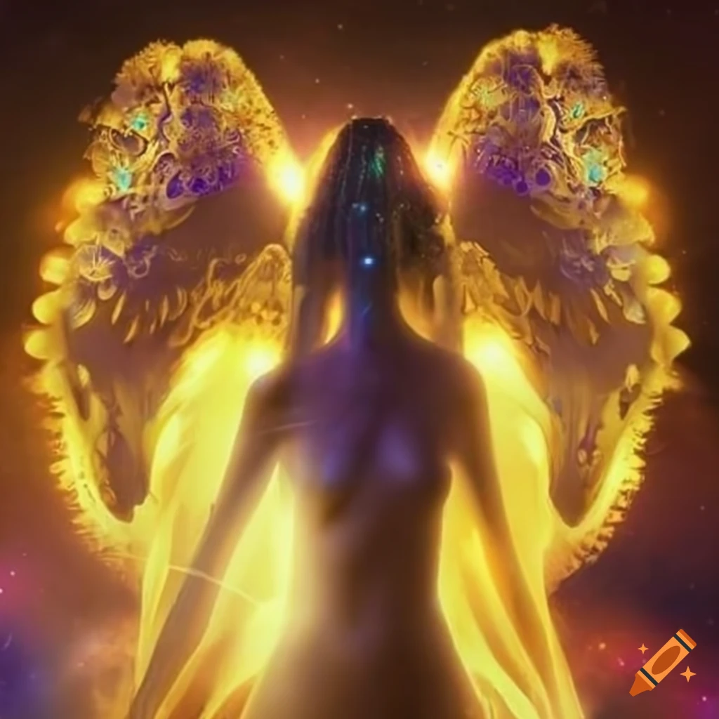 ethereal golden deity in the cosmic void