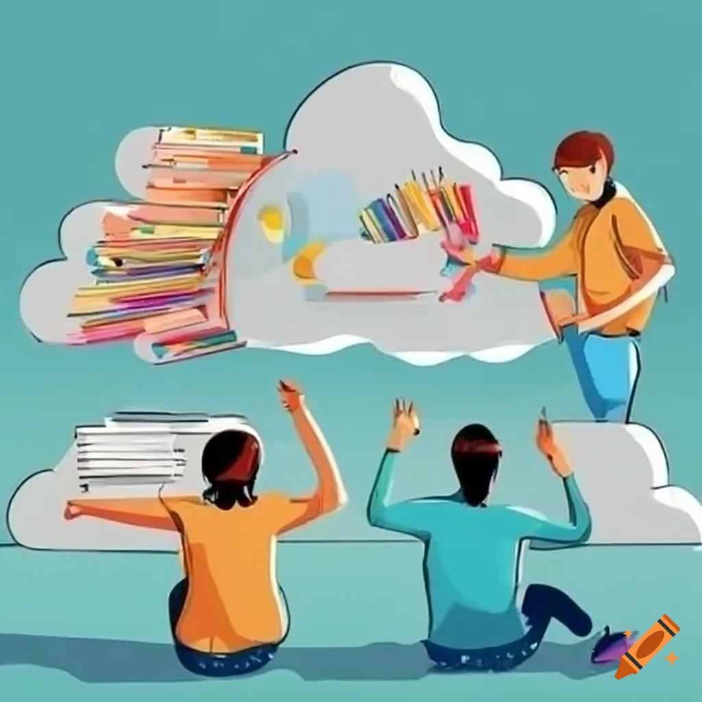 grupo de adolescentes trabajando con documentos en la nube