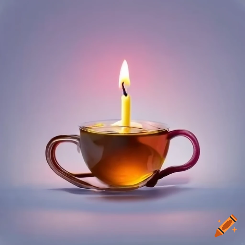 Cup of herbal tea with birthday candles and a drink umbrella