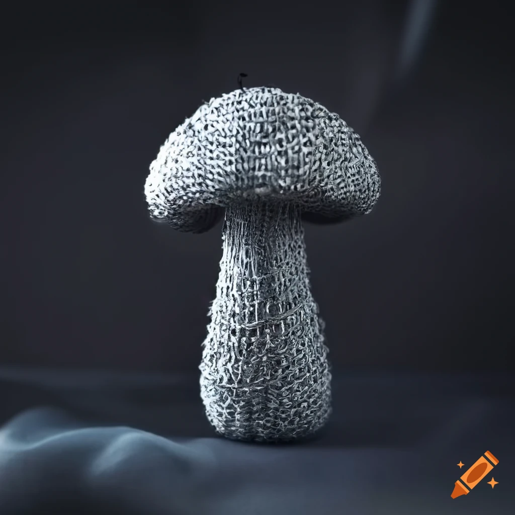 grey chain mail mushroom on silk fabric