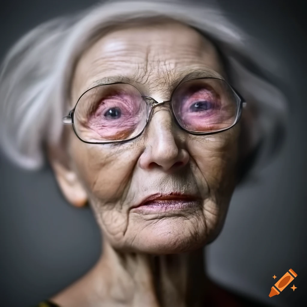 Portrait of a futuristic old woman with 1960s fashion