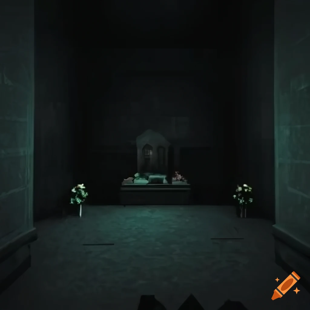 dark and introspective room with a memorial grave