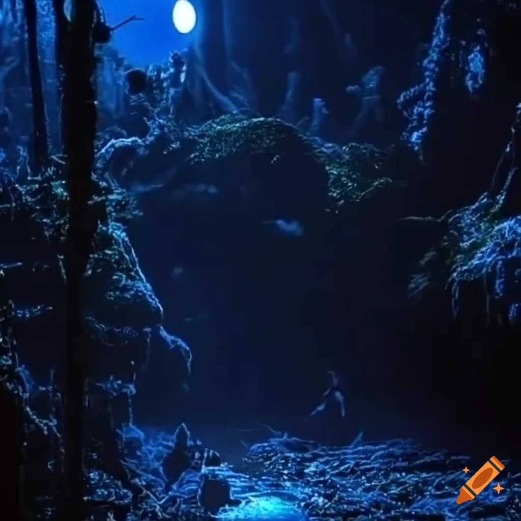 Claymation scene of a dark forest grotto on Craiyon