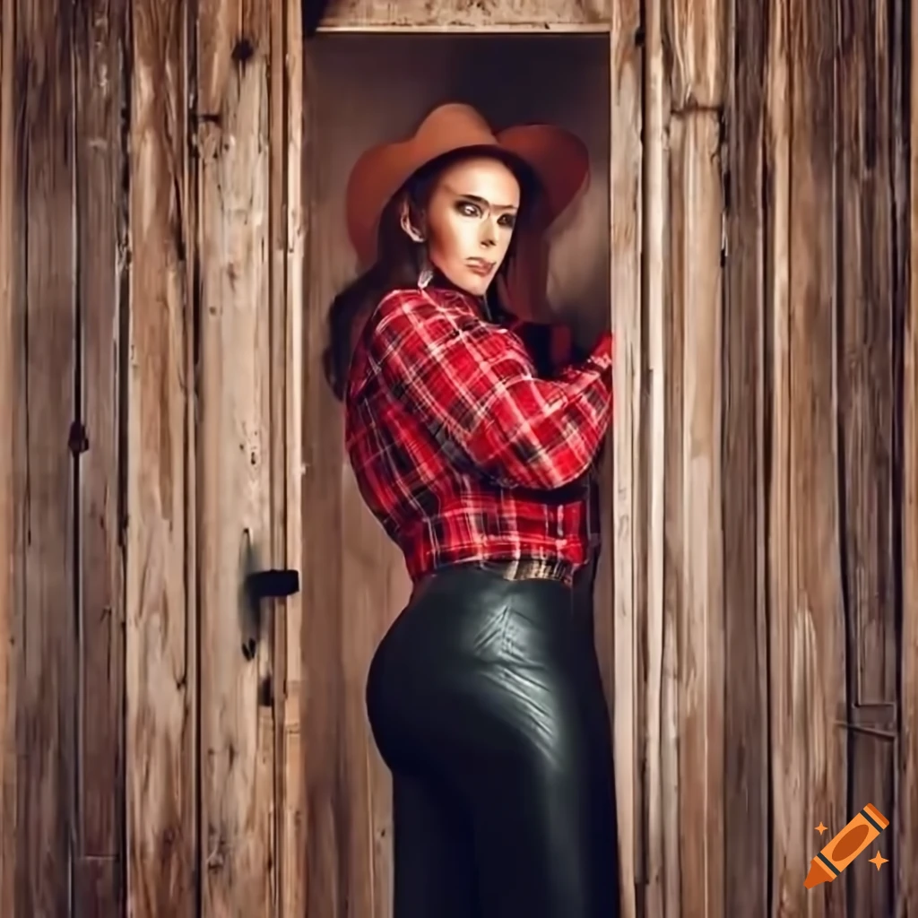 hyperrealistic cowgirl in a barn